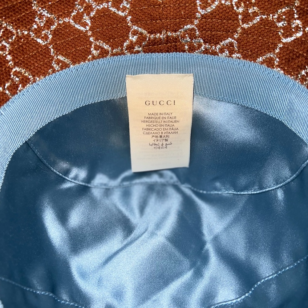 Gucci Canvas Lame GG Monogram Bucket Hat S Burnt Orange Silver - Picture 7 of 7